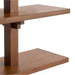Close-up of Crate & Barrel Steppe 68" Walnut Storage Bookcase Room Divider showcases the smooth walnut shelves and sturdy vertical supports