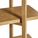 Close-up of Crate & Barrel Thomas Barley Oak Wood Wide Open Bookcase/Room Divider highlighting the smooth oak shelf surface and sturdy vertical frame