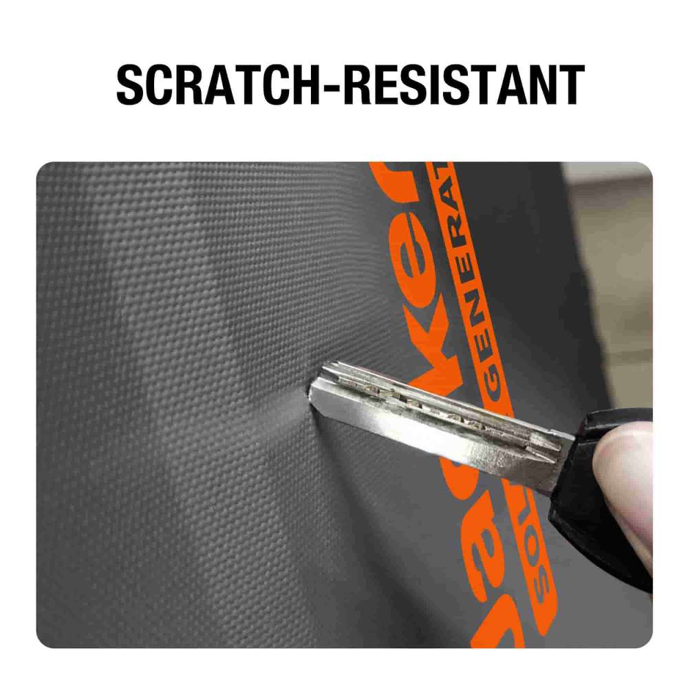 Close-up of Jackery Upgraded Carrying Case Bag (M) showing its scratch-resistant outer surface being tested with a metal key