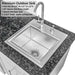 Close-up of Sunstone French Quarter 13ft 7in Outdoor Kitchen Island Package stainless steel sink with faucet and deep basin on a stone countertop