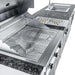 Close-up of Sunstone Magnolia 10ft Outdoor Kitchen Island Package grill with open lid, cooking grates, and side burner beside a sink