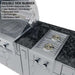 Close-up of Sunstone Savanna 16ft Outdoor Cabinet Package with 60° Angle grill shows interior grates and burner features with labeled specifications