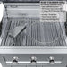 Close-up of Sunstone Summit 10ft Outdoor Kitchen Island Package grill interior with visible grates and feature highlights displayed on screen