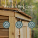 Close-up of cedar wood with icons for sustainability and longevity highlights the premium materials used in Outdoor Living Today Western Red Cedar 8x5 Grill Gazebo