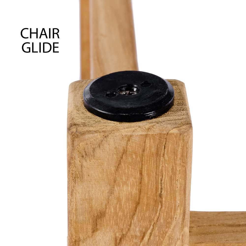 Close-up of chair leg shows a protective glide attached underneath Westminster Teak Veranda Teak Armchair for floor stability