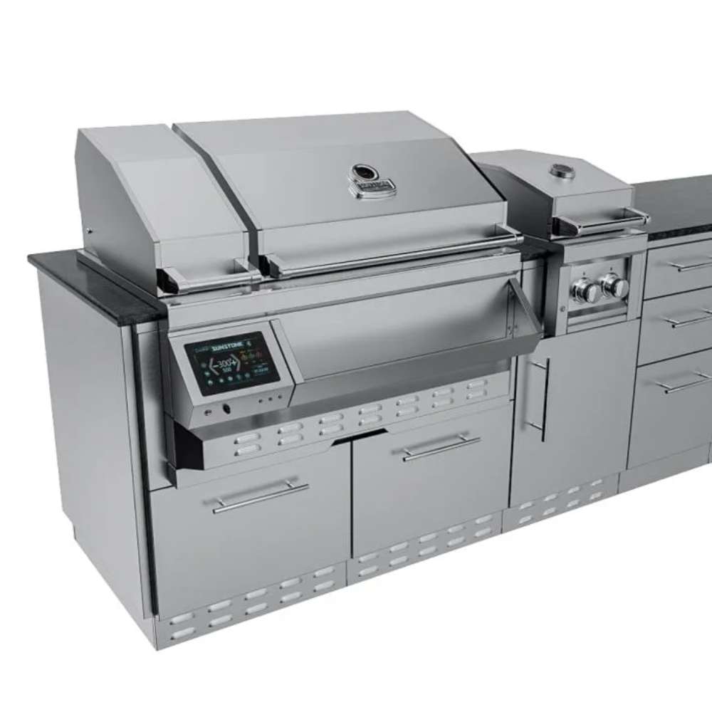 Close-up of grill and controls on the Sunstone Cypress 11.6FT Outdoor Cabinet large Island Package