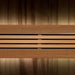 Close-up of the backrest in Golden Designs Osla 6 Person Traditional Sauna, where warm accent light glows behind horizontal cedar slats