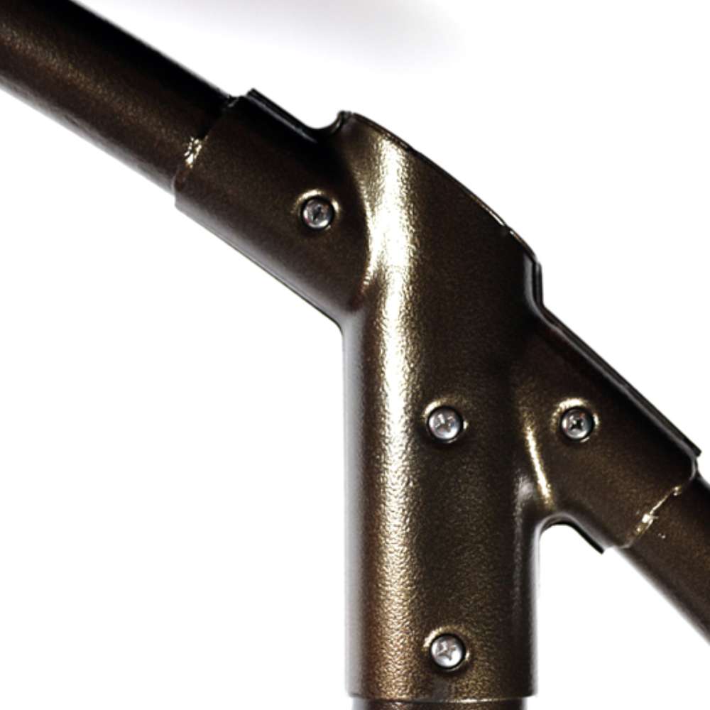 Close-up of the bronze support joint and securing screws on the Outdoor Order Curve Infrared Heater
