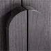 Close-up of the curved wood handles on Crate & Barrel Annie 38" Charcoal Brown Wood Storage Bookcase with Shelves