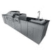 Close-up prep area of Sunstone Dallas 14ft Outdoor Kitchen Island Package with Gas Hybrid Charcoal Grill with sink and countertop space