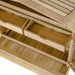 Close-up shows two wooden pull-out drawers inside the bar unit from Westminster Teak Somerset 5pc Teak High Bar Set