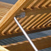 Close-up view of Westminster Teak Horizon Chaise Lounger shows its metal support bar holding the adjustable backrest in place beneath the wooden slats