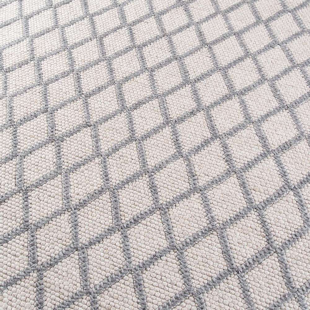 Close-up detail of Momeni Andes Indoor Rug - AND-7 Natural shows its textured weave and raised gray lattice design