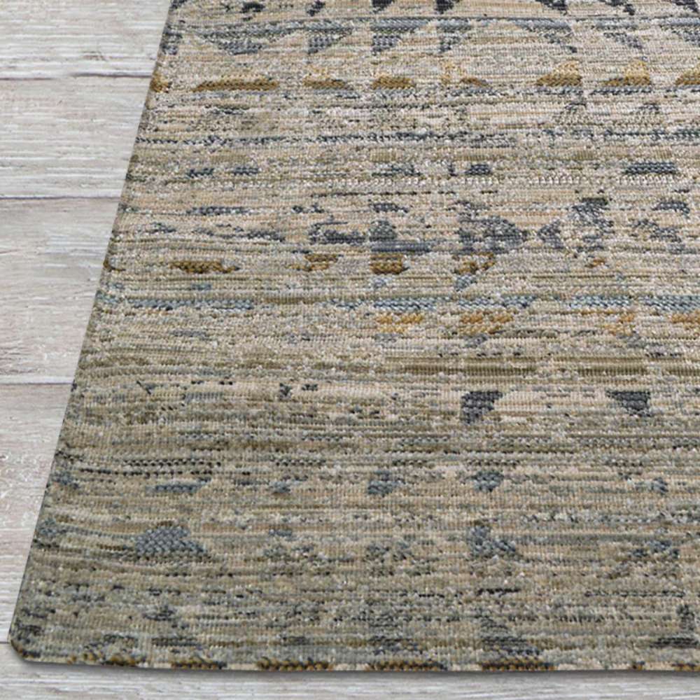 Close-up highlights the straight edge and detailed woven patterns of Couristan Fez Indoor/Outdoor Rug - Souk/Earthen