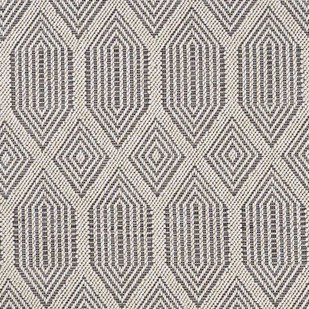 Close-up of Couristan Liguria Indoor/Outdoor Rug - Rapallo/Pebble shows detailed diamond shapes and pebble-colored texture against ivory