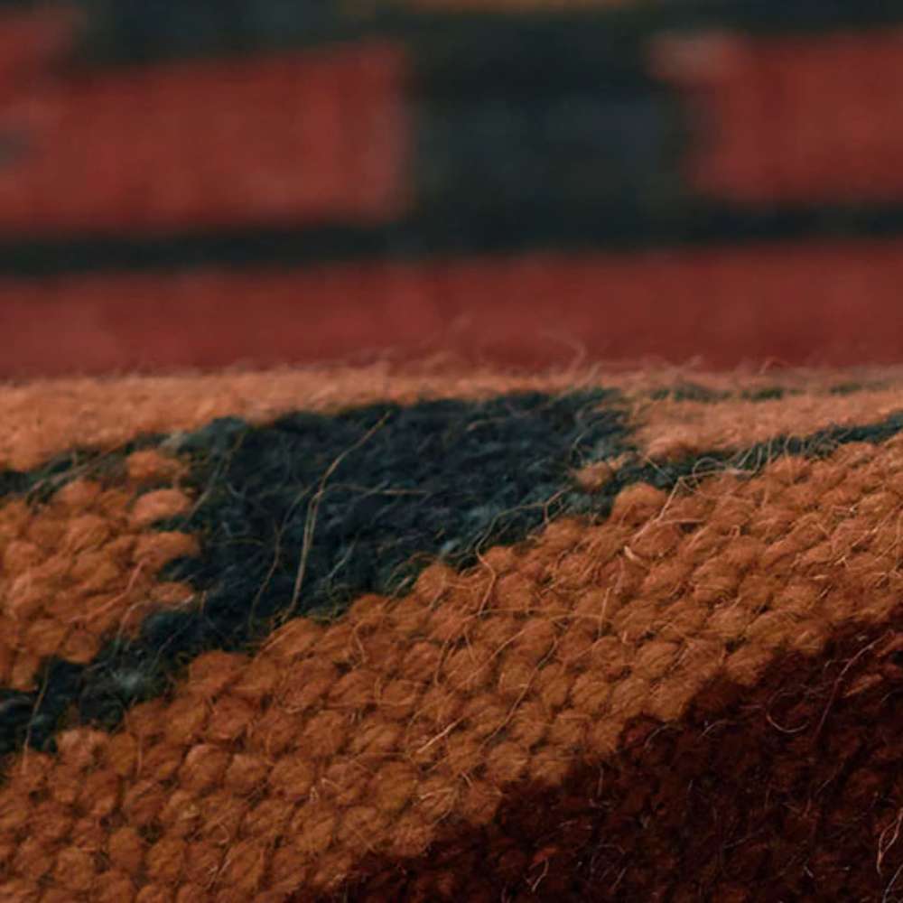 Close-up of Momeni Adobe Indoor Rug - ADO-2 Multi reveals its rich wool texture and intricate color detailing in earthy tones