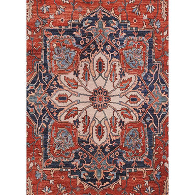Close-up of Momeni Afshar Indoor Rug - AFS37 Red highlights its floral medallion centerpiece in red, ivory, and deep blue hues