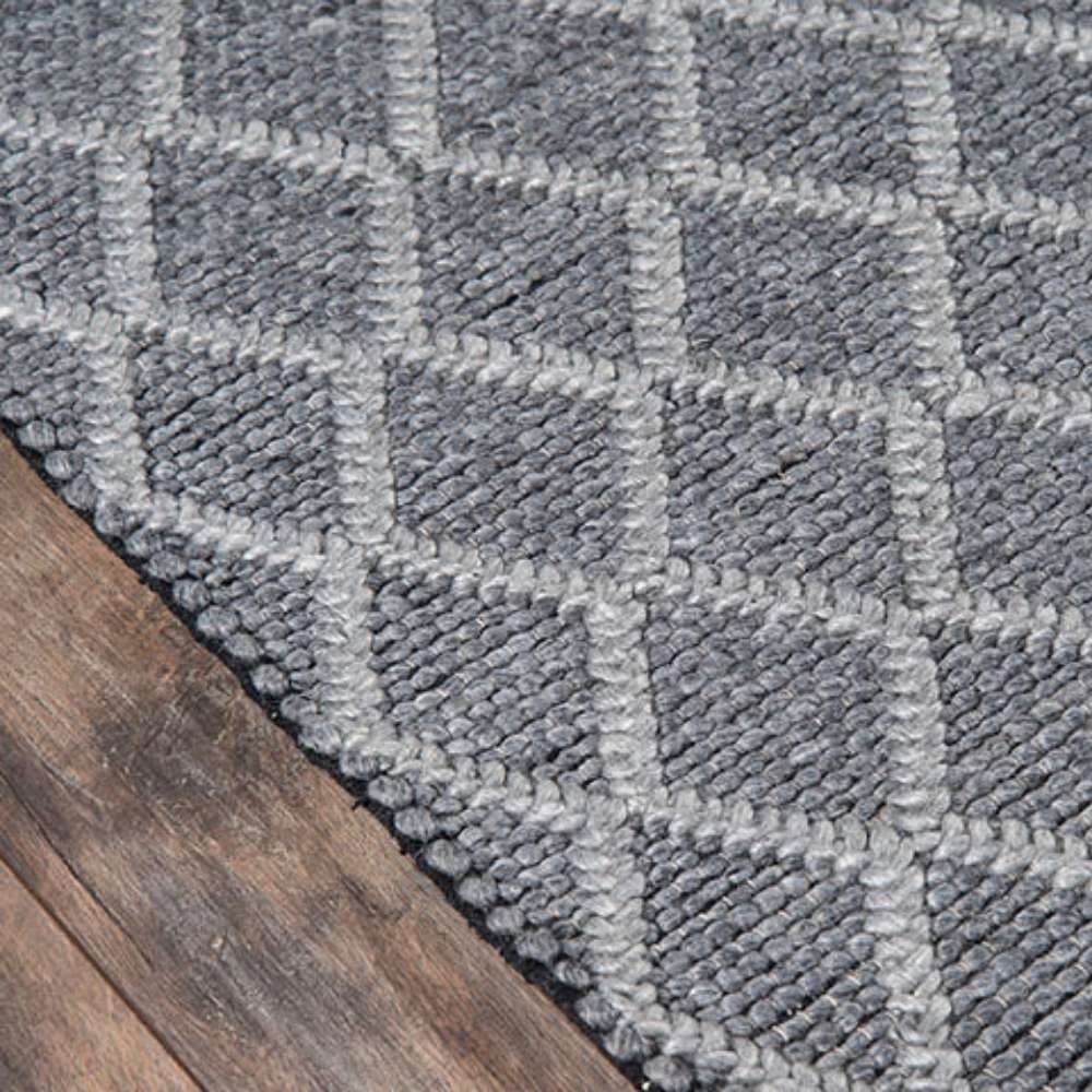 Close-up of Momeni Andes Indoor Rug - AND-7 Charcoal highlights its thick woven texture and durable edge finish