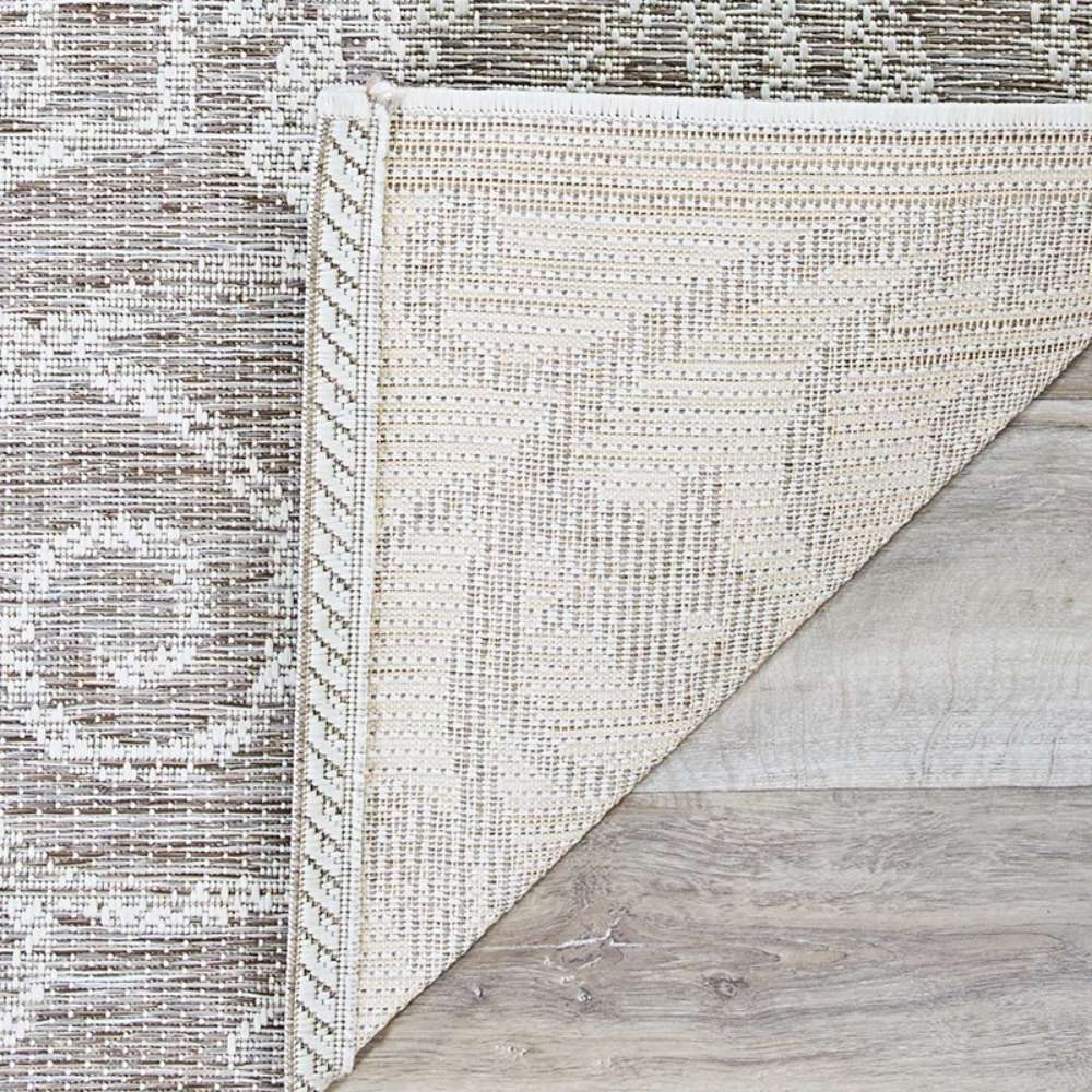 Close-up of backing shows the durability and weave quality of the Couristan Monaco Indoor/Outdoor Rug - Summer Quay/Cocoa Natural