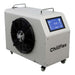Close-up of the ChillFlex cooling system shows a large fan, display screen, and sturdy handles, which power Sawmill Structures Chiller Plunge