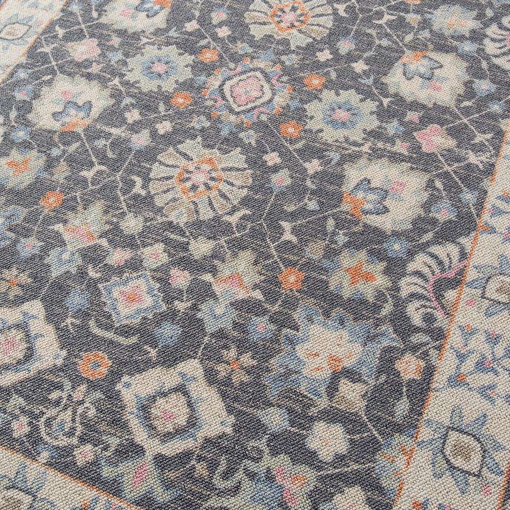 Close-up of the intricate floral and geometric details on Momeni Anatolia Indoor Rug - ANA-8 Charcoal