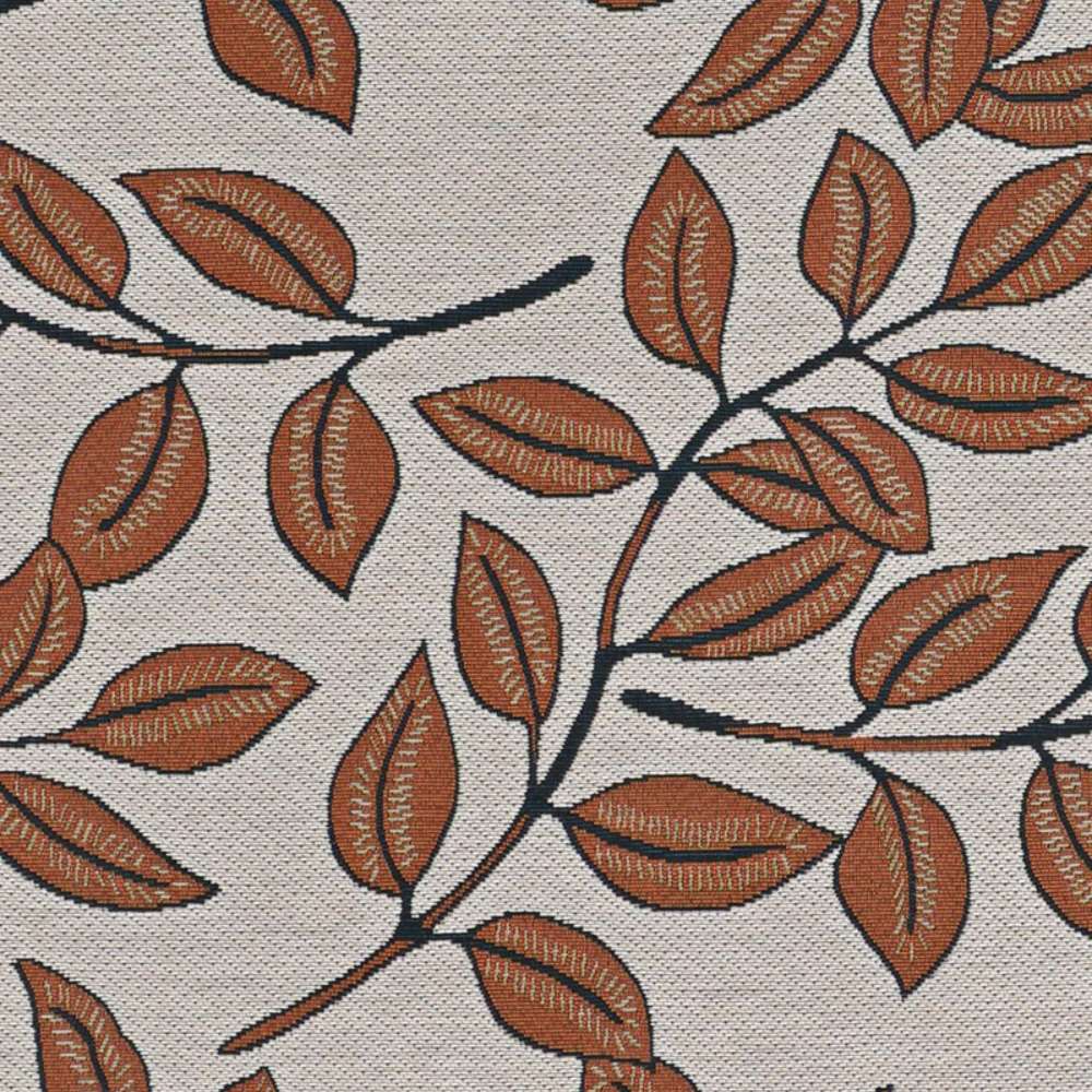Close-up view of Couristan Dolce Indoor/Outdoor Rug - Summer Ivy/Ivory-Terra-Cotta shows detailed orange-brown leaves and black stems on an ivory backdrop