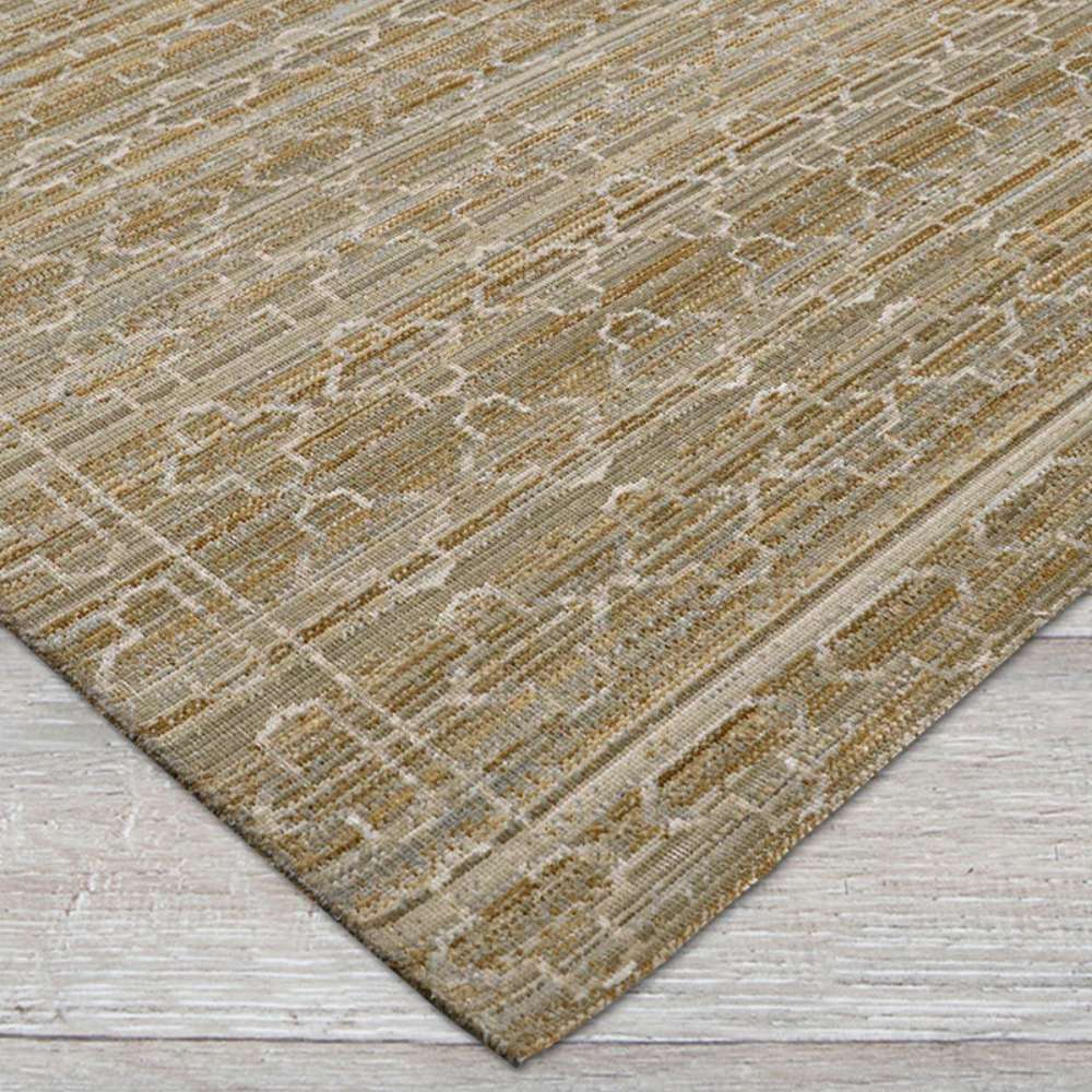 Close-up view shows the detailed woven texture and subtle geometric design of Couristan Fez Indoor/Outdoor Rug - Riad/Sand