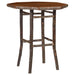 Cognac Fireside Lodge Hickory Log Round Pub Table - 40 Inch showcases a rich medium-brown round top with visible wood grain and solid log base supports