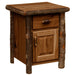 Cognac Fireside Lodge Log Enclosed Nightstand featuring log corner posts, a rustic top, one drawer, and enclosed storage