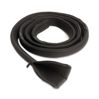 Coiled in loops with one end unzipped and open, Golden Designs Dynamic Cold Therapy Neoprene Hose Cover is a black neoprene sleeve shown on a white background