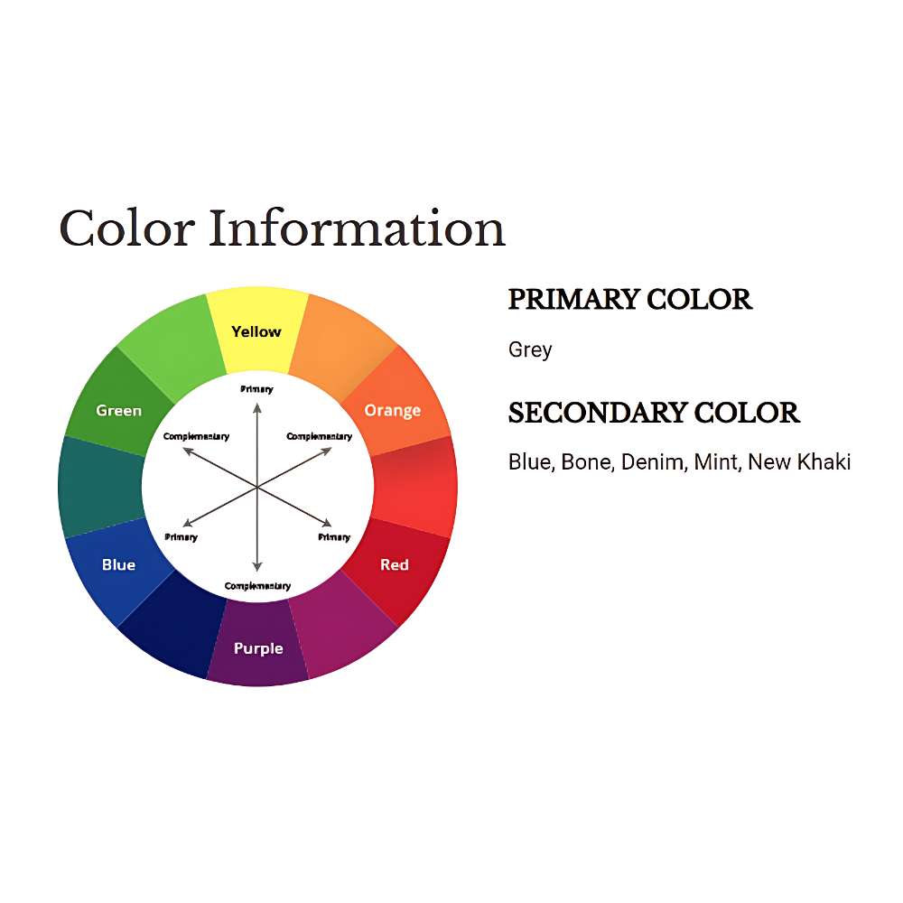 Color chart identifies grey as the primary color of Couristan Dolce Indoor/Outdoor Rug - Novella/Grey with secondary hues including blue, denim, mint, bone, and khaki
