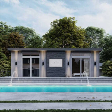 Compact and elegant unit from Sawmill Structures The Muskoka Garden Suites is centered between two glass doors