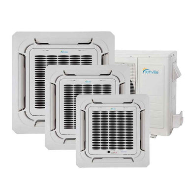 Complete set with three indoor ceiling cassette units and an outdoor condenser for Senville 36000 BTU Tri-Zone Mini Split Air Conditioner - Heat Pump - SENA36HFTIC