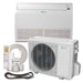Complete setup of the Senville 24000 BTU Floor Mounted Mini Split Air Conditioner - Heat Pump - SENA24HFIF with indoor unit, outdoor unit, remote control, and installation accessories