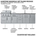 Component diagram of Sunstone Magnolia 10ft Outdoor Kitchen Island Package highlighting grill, burner, sink, and storage