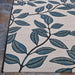 Corner-angle shot of Couristan Dolce Indoor/Outdoor Rug - Summer Ivy/Ivory-Slate Blue highlights its black-trimmed edges and sturdy weave