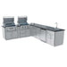 Corner layout with dual grills, sink, and storage showcasing the Sunstone Texas Tango 19ft Outdoor Kitchen Island Package