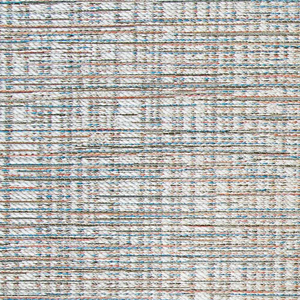 Couristan Cape Indoor/Outdoor Rug - Falmouth/Ivory-Coral is pictured from a top-down view, clearly showing the full design in its grid-like stripe pattern