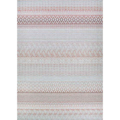 Couristan Cape Indoor/Outdoor Rug - Gables/Hibiscus is shown in full, laid out flat with alternating rows of geometric designs in light, earthy hues