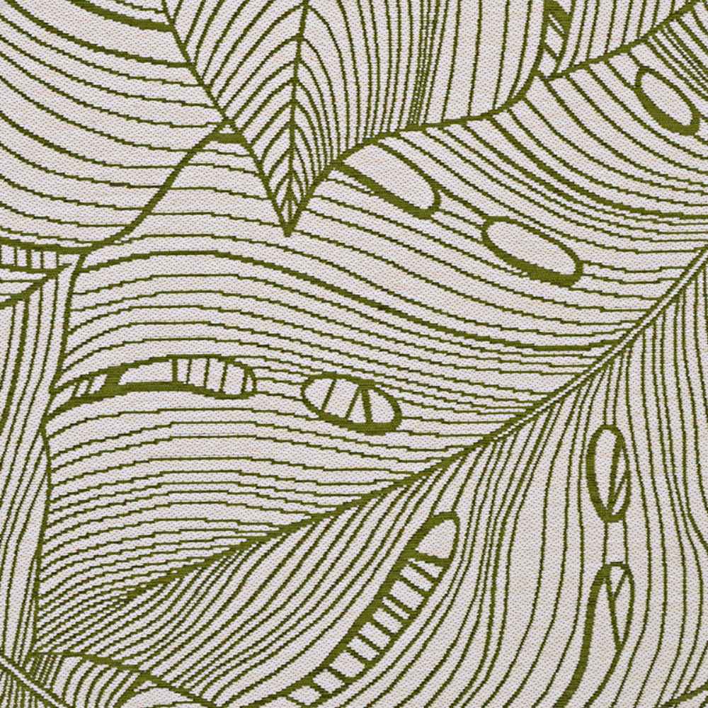 Couristan Castille Indoor/Outdoor Rug - Palma/Fern features a repeating leaf pattern with fine lines and organic curves in green on white