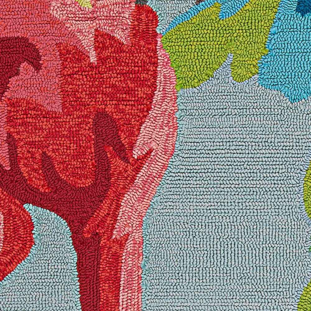 Couristan Covington Indoor/Outdoor Rug - Flamingos/Multi showcases intricate stitching in the flamingo pattern with rich reds and pinks