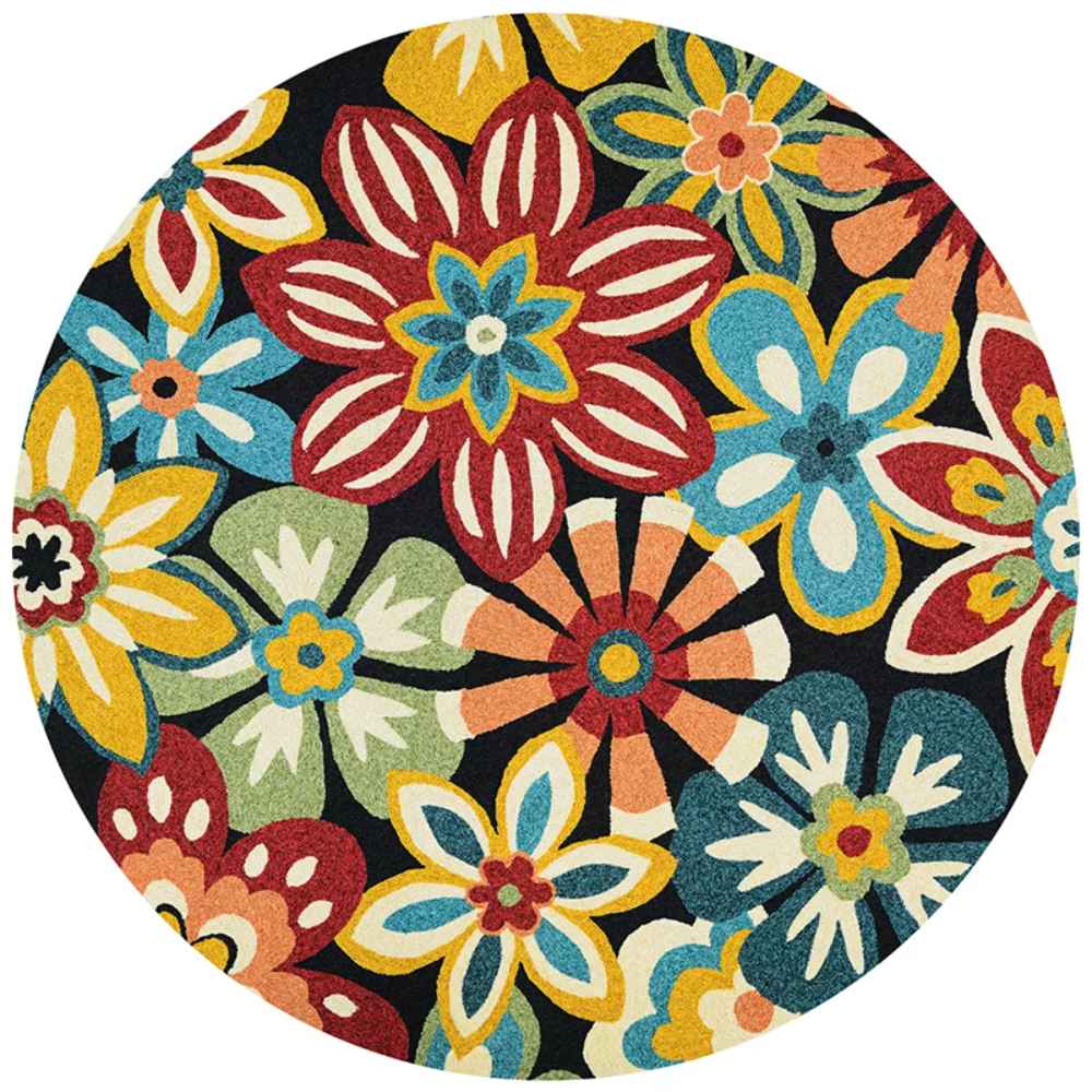 Couristan Covington Indoor/Outdoor Rug - Geranium/Navy-Multi is 7'10 Round with a lively, oversized floral pattern in multicolored tones