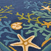 Couristan Covington Indoor/Outdoor Rug - Sea Water/Ocean-Aqua displays colorful sea-inspired patterns like coral and starfish on a rich blue background