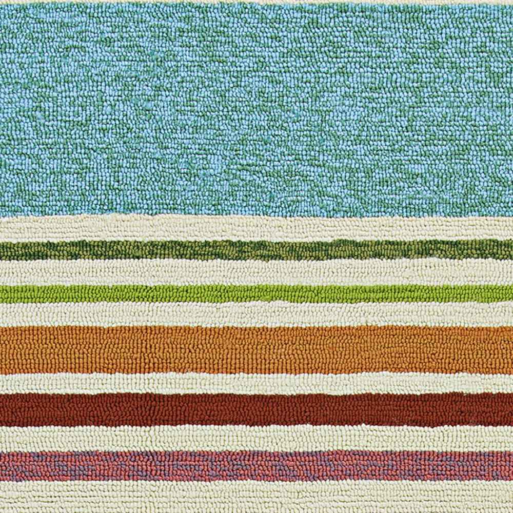 Couristan Covington Indoor/Outdoor Rug - Sherbet Stripe/Multi displays a blend of wide and narrow colorful stripes including sky blue, green, and rust