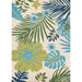 Couristan Covington Indoor/Outdoor Rug - Summer Laelia/Ivory-Fern showcases a full tropical scene with large floral motifs and leafy designs in blue, green, and yellow