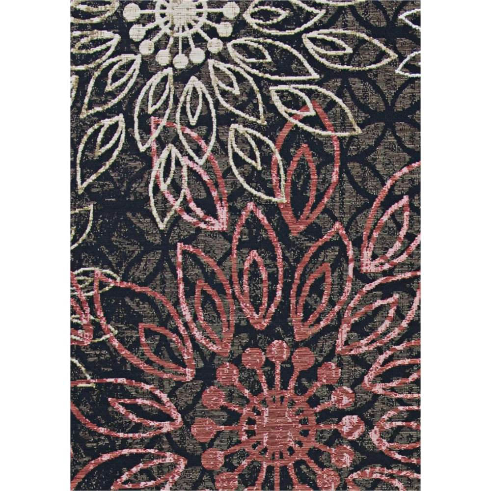 Couristan Dolce Indoor/Outdoor Rug - Amalfi/Multi showcasing symmetrical floral bursts in red, cream, and beige hues