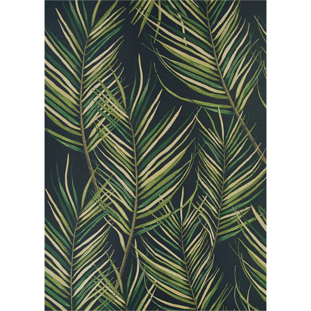 Couristan Dolce Indoor/Outdoor Rug - Bamboo Forest/Cool Onyx is shown in full view featuring a repeating pattern of tall, overlapping palm fronds
