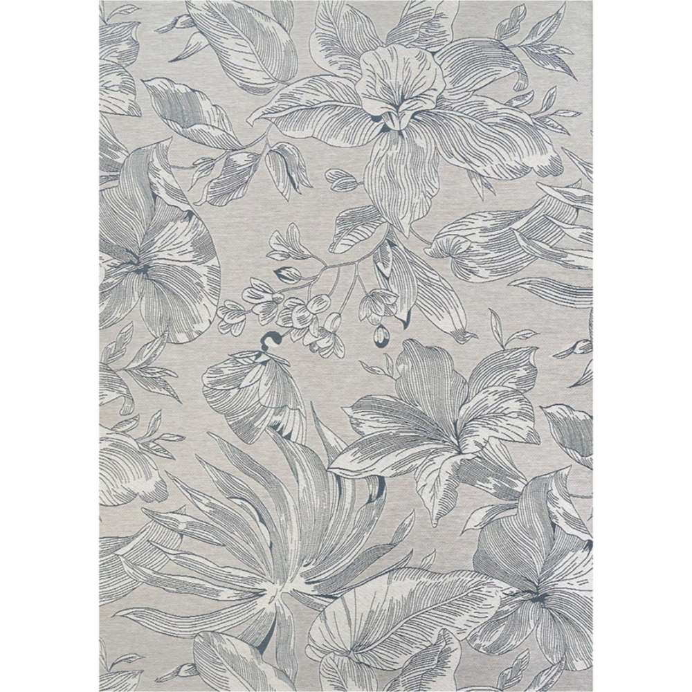 Couristan Dolce Indoor/Outdoor Rug - Flora/Argento is fully displayed from above showcasing its large-scale floral motif spread across the entire rug