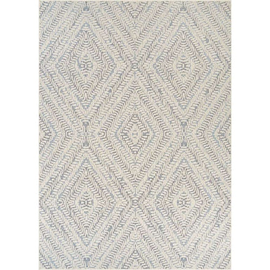 Couristan Liguria Indoor/Outdoor Rug - Levanto/Aqua features a diamond-shaped geometric pattern in aqua and ivory tones