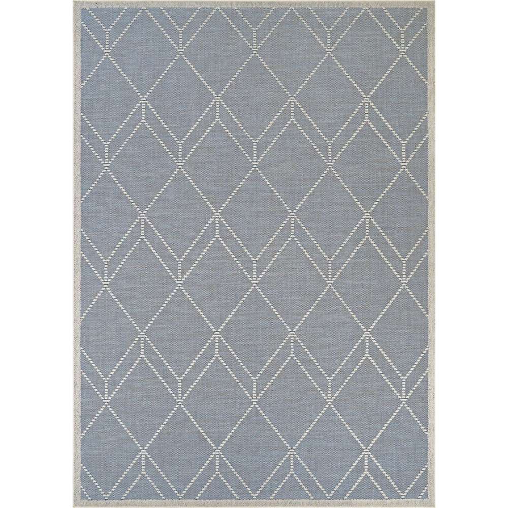 Couristan Liguria Indoor/Outdoor Rug - Noli/Azul features a soft blue background with ivory diamond patterns woven across its surface